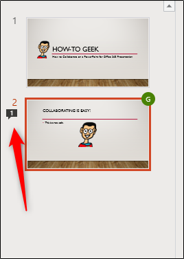 A Message Bubble icon next to a slide in PowerPoint.