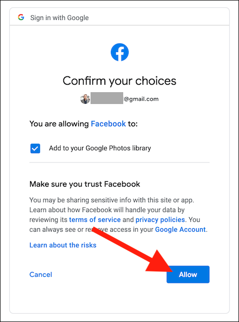 Confirm your choice by clicking the Allow button
