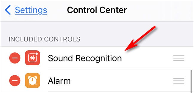 Sound Recognition at the top of the Control Center list