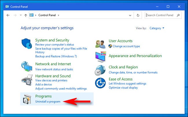 In Windows Control Panel, click Uninstall a program.