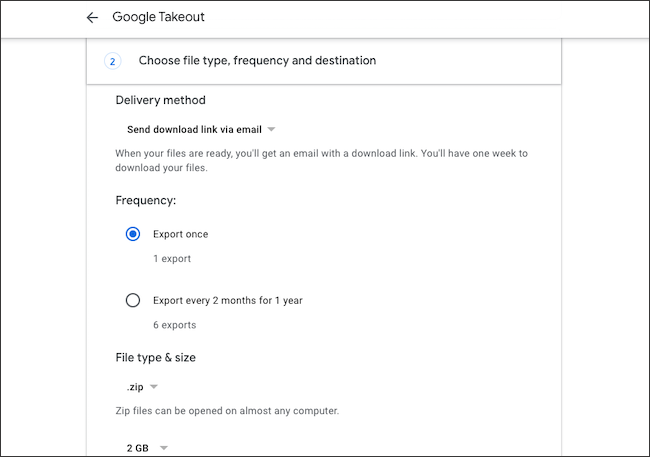 Customize Google Photos data export