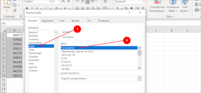 Excel data format