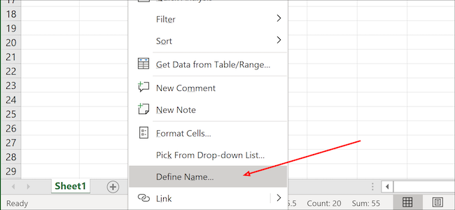 Excel define name