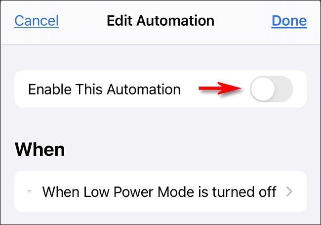 Tap Enable This Automation to turn the switch off.