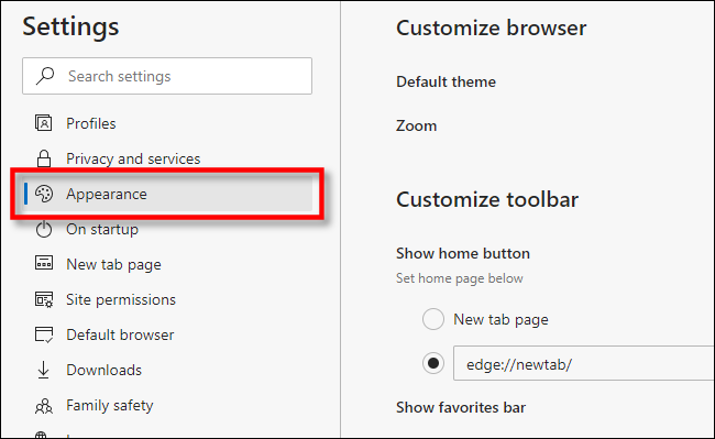 In Edge Settings, click Appearance.