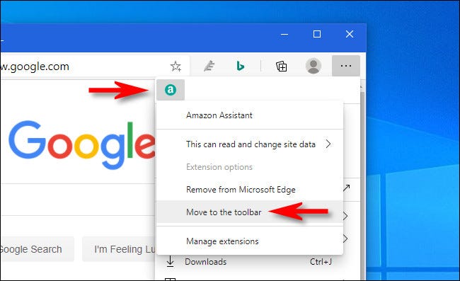 In Edge, right-click the extension icon and select Move to the toolbar.