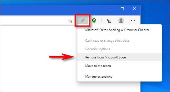Right-click the extension's toolbar icon in Edge and select Remove from Microsoft Edge.