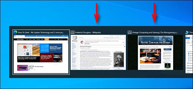 An example of Microsoft Edge Browser Tabs shown in Alt+Tab Task Switcher