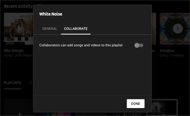 Enable collaboration on a YouTube Music playlist