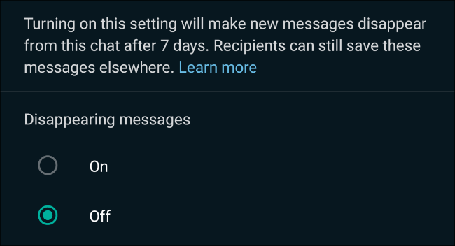 Enable disappearing messages in WhatsApp chats