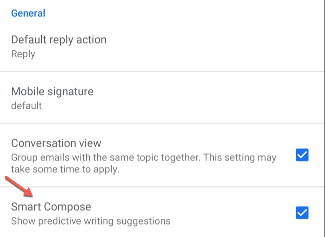 Tap the checkbox next to Smart Compose.