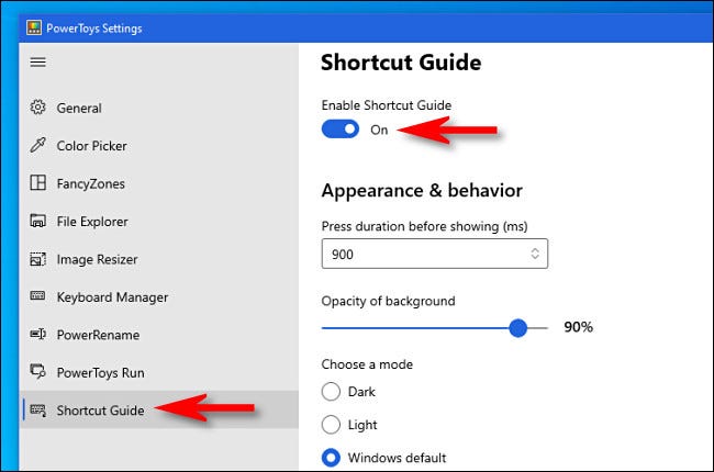 Click Shortcut Guide in the sidebar then make sure Enable Shortcut Guide is set to On.
