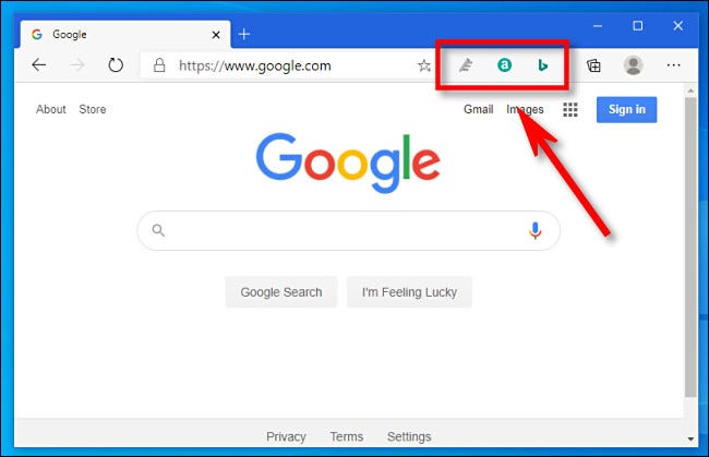 The extensions toolbar in Microsoft Edge.