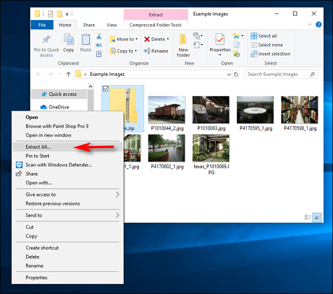 Click Extract All in Windows 10.