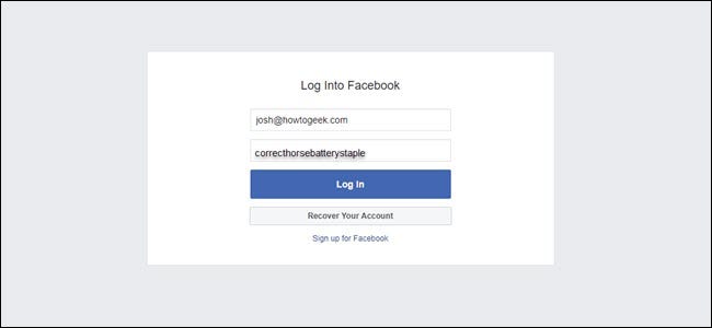 Facebook login screen