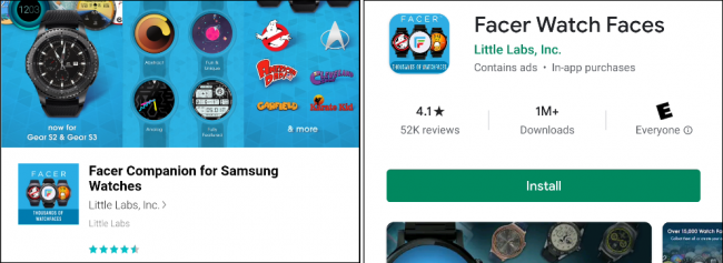 The Facer app in the Galaxy App and Google Play Stores.