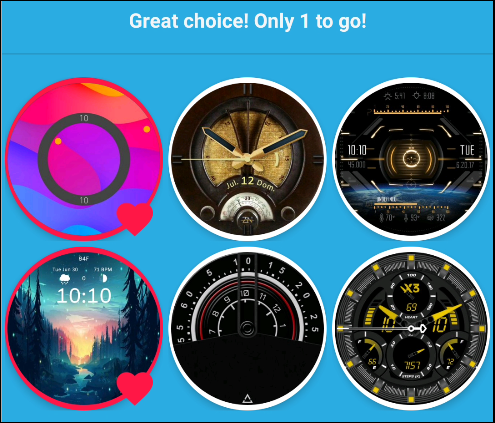Two of six watch faces selected in Facer.
