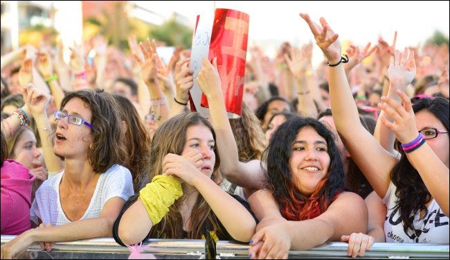 Fans at a pop festival in Barcelona, Spain.