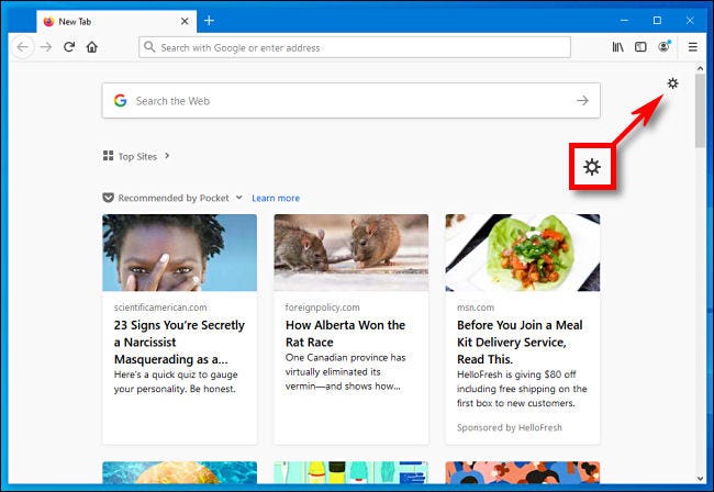 Click the gear icon on your Firefox Home page in Firefox.