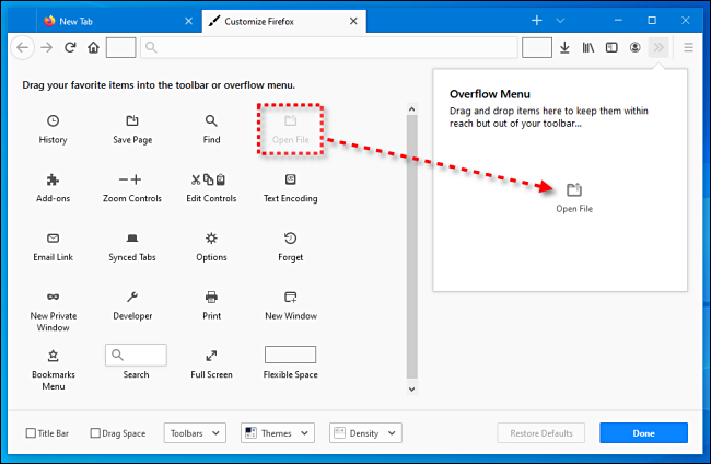 In Firefox, click and drag all the toolbar elements into the Overflow Menu.