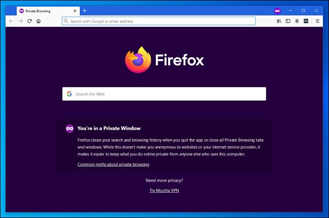An example of a Firefox Private window on Windows 10.