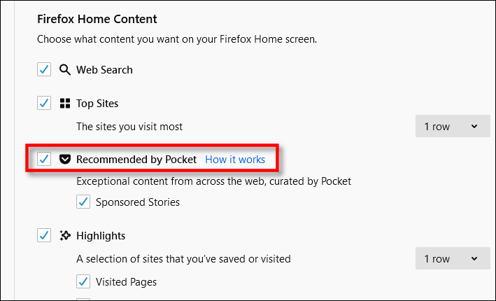 Uncheck Recommended by Pocket in Firefox Options.