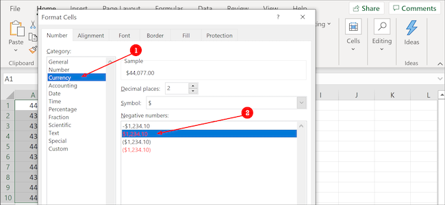 Excel format currency