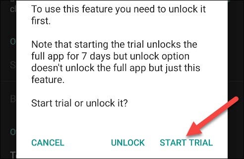 Tap Start Trial to try the app for seven days.