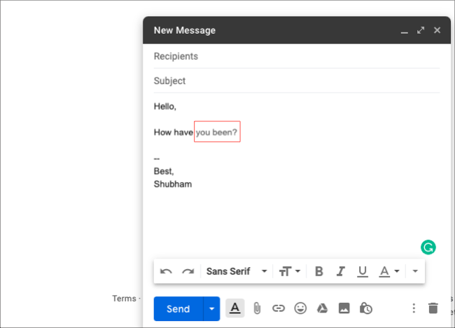 Gmail's suggestions will appear in light gray next to your typed text.