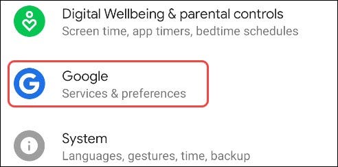 select google from settings