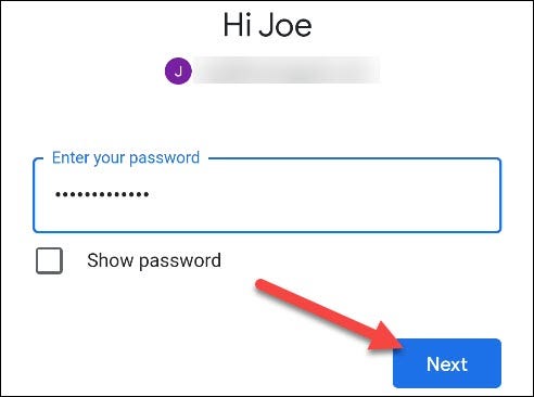 enter your google account credentials