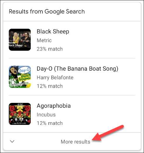 music search results