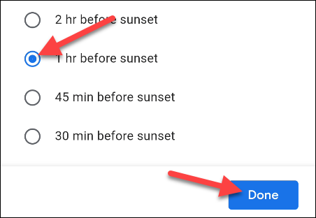 choose a time based on sunrise or sunset