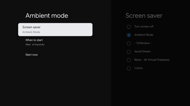 ambient mode screen saver settings