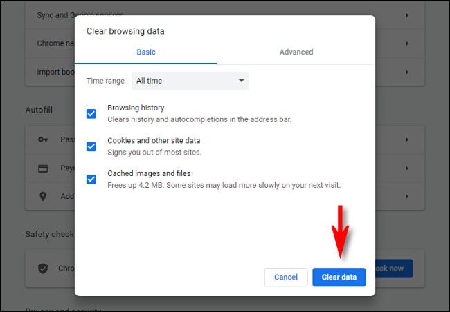 In Google Chrome, click Clear Data.