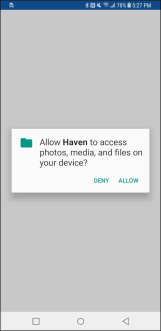 Haven permission prompt on Android