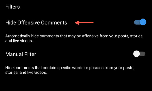 Hide offensive comments on Instagram