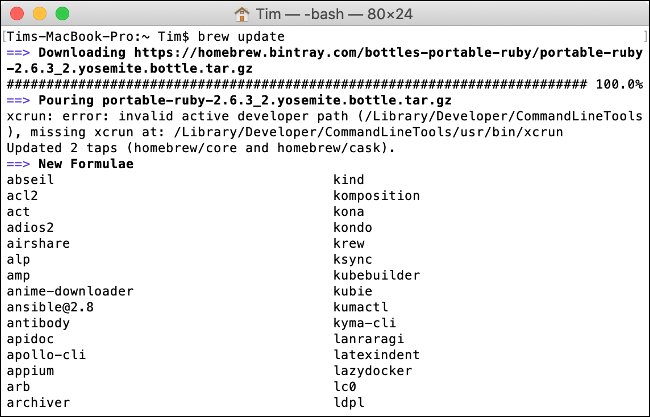 Updating Homebrew for macOS in Terminal.