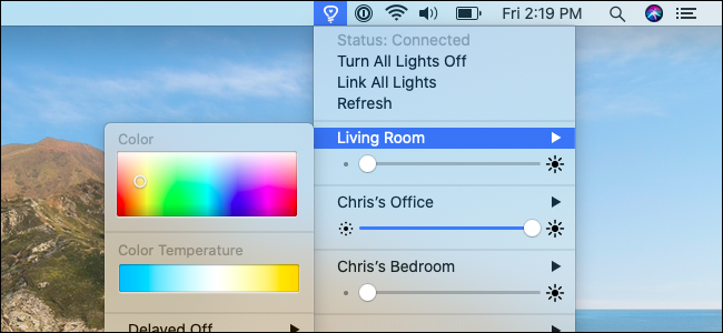 The Colors for Hue menu on macOS.