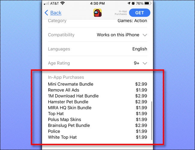 On the iPhone or iPad app store, you'll see a listing of In-App Purchases available for the app