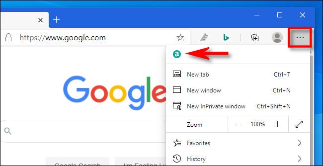 Once an extension is moved to the menu in Edge, you'll find it when you press the ellipses button.