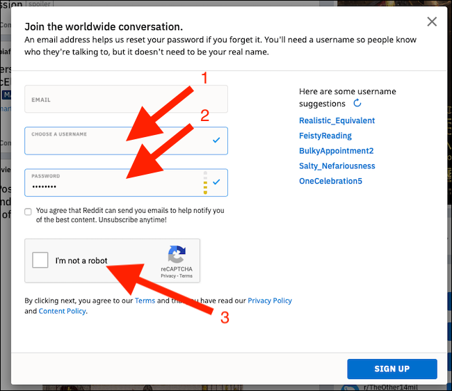 Enter a username and password. Tick the CAPTCHA