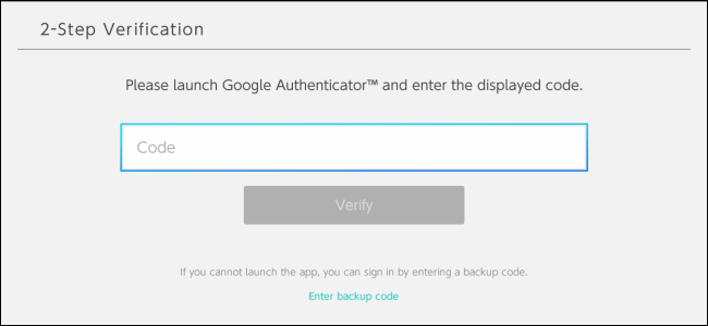 Using Google Authenticator two-step authentication to sign in to a Nintendo Switch account.