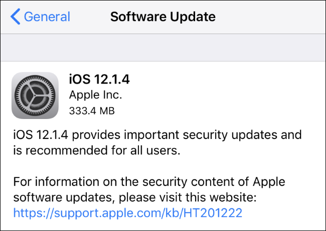 iOS 12.1.4 update available on an iPhone