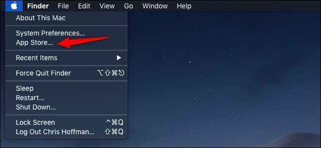 App Store option in the Apple menu on macOS menu bar