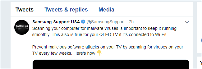 Samsung support antivirus tweet