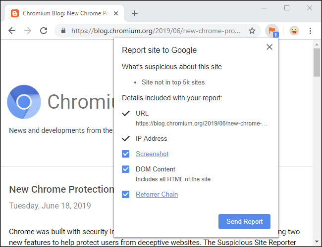 Chrome Suspicious Site Reporter extension