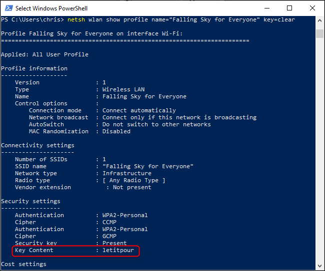 Finding a saved Wi-Fi password from the Windows command line