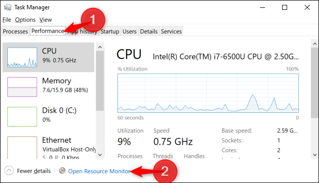 Button to open Resource Monitor in the Task Manager