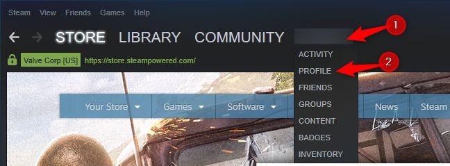Opening your profile in Steam